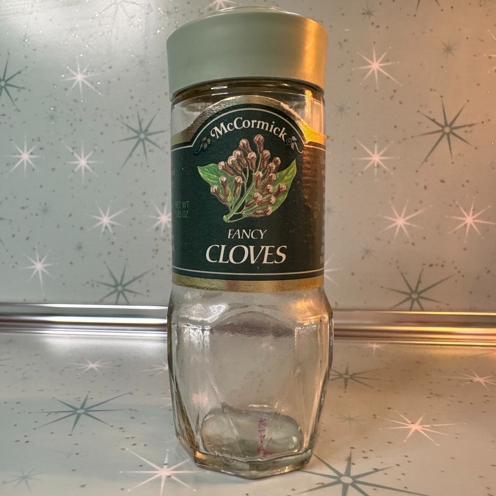 Vintage McCormick Cloves Jar Green Lid & Label Glass Spice Bottle Retro Kitchen